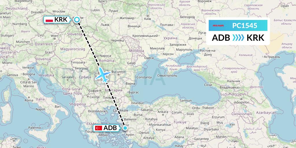 PC1545 Pegasus Airlines Flight Map: Izmir to Krakow