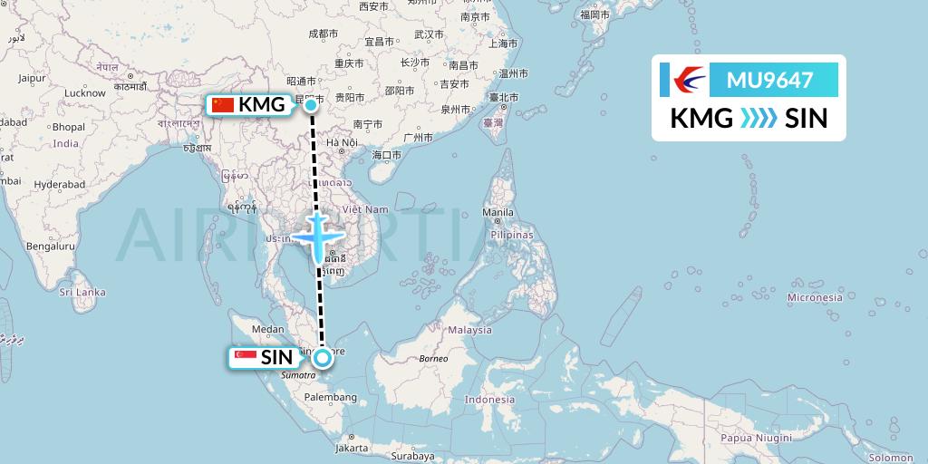 MU9647 China Eastern Airlines Flight Map: Kunming to Singapore