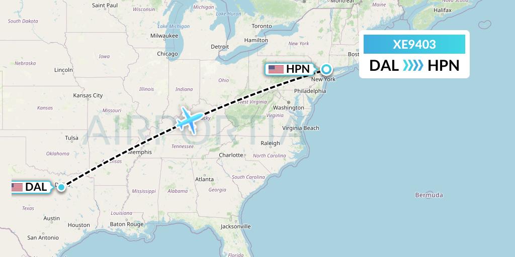 XE9403 Jsx Flight Map: Dallas to White Plains