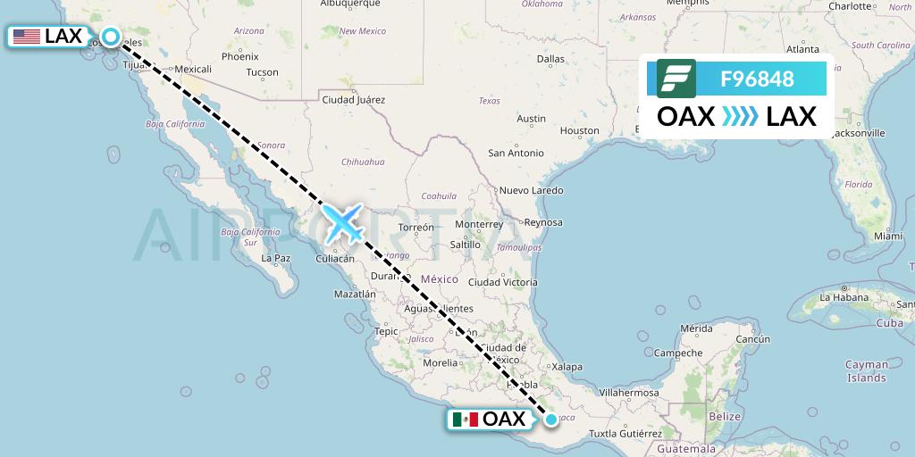 F96848 Frontier Airlines Flight Map: Oaxaca to Los Angeles