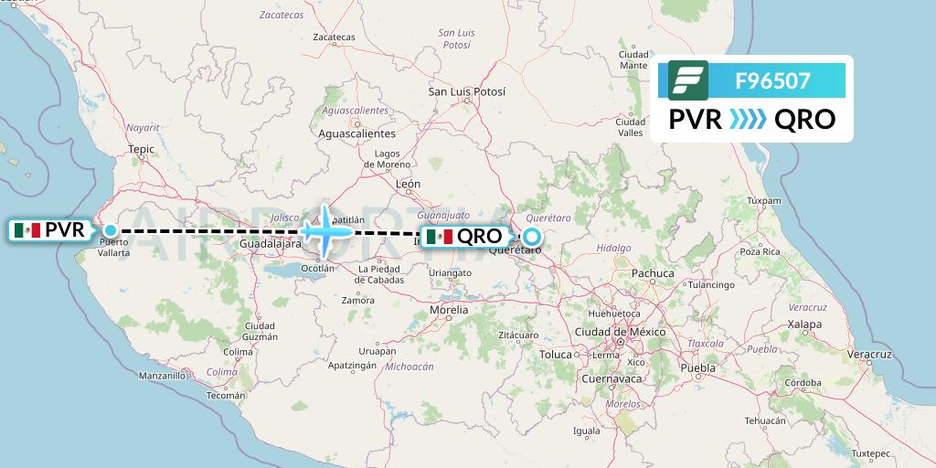 F96507 Frontier Airlines Flight Map: Puerto Vallarta to Queretaro