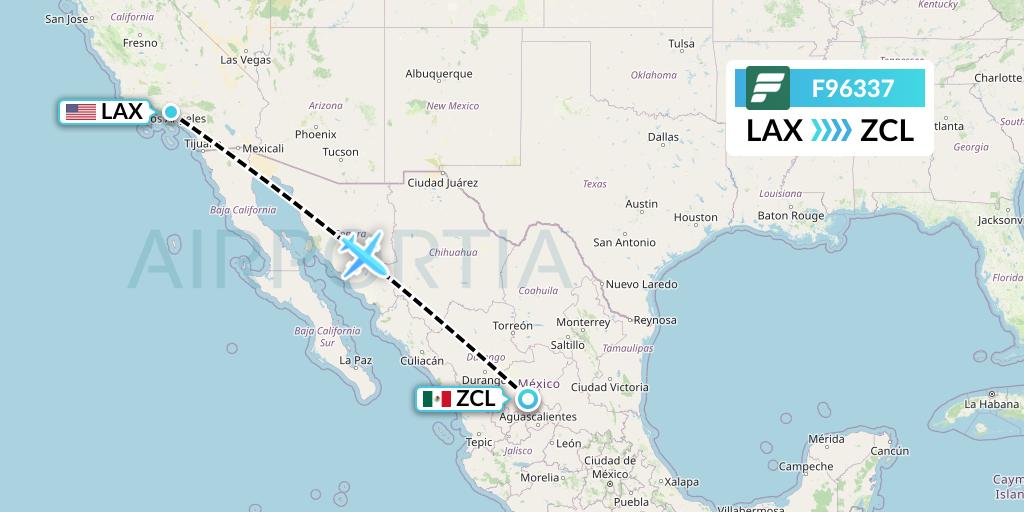 F96337 Frontier Airlines Flight Map: Los Angeles to Zacatecas