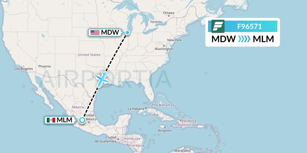 F96571 Frontier Airlines Flight Map: Chicago to Morelia