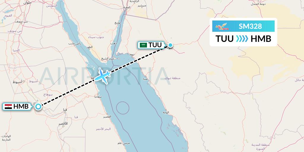 SM328 Air Cairo Flight Map: Tabuk to Sohag