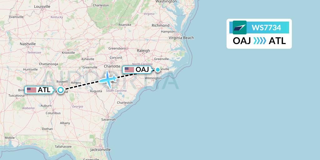WS7734 WestJet Flight Map: Jacksonville to Atlanta