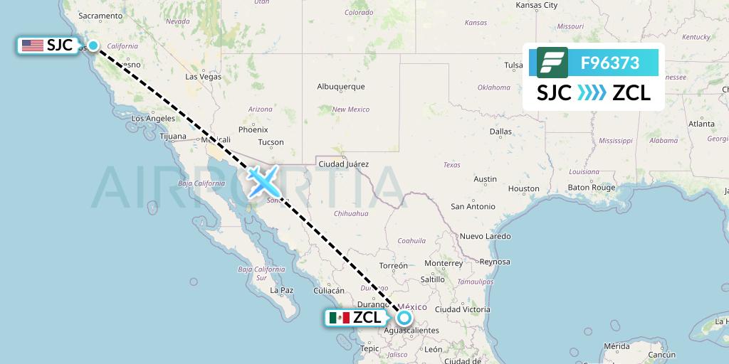 F96373 Frontier Airlines Flight Map: San Jose to Zacatecas