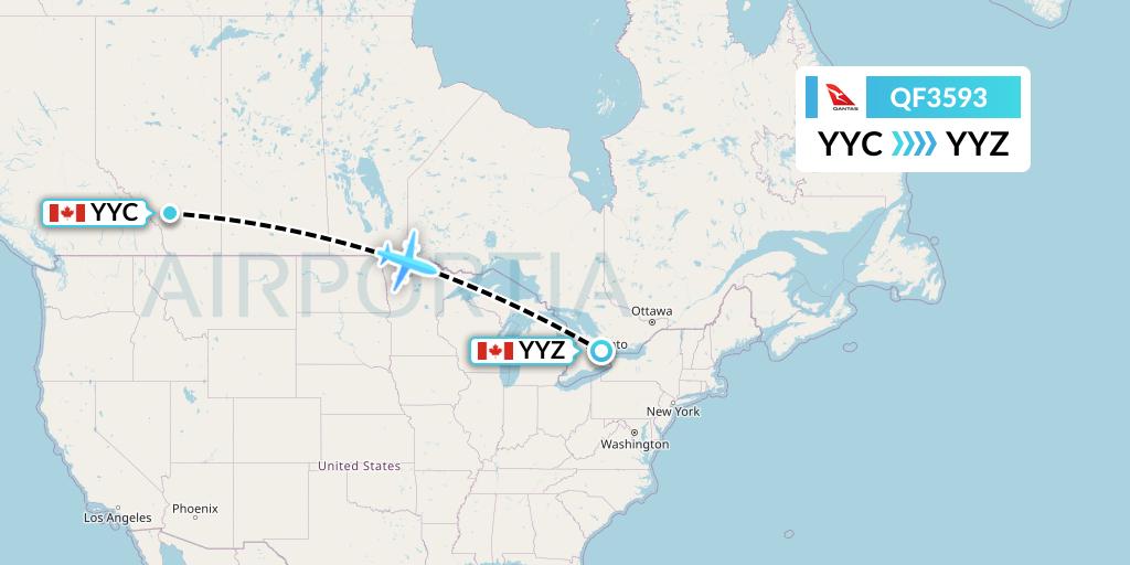 QF3593 Qantas Flight Map: Calgary to Toronto