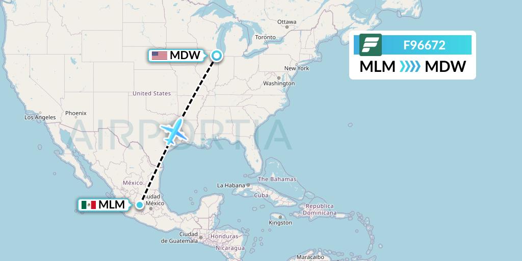 F96672 Frontier Airlines Flight Map: Morelia to Chicago