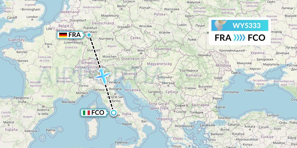 WY5333 Oman Air Flight Map: Frankfurt to Rome