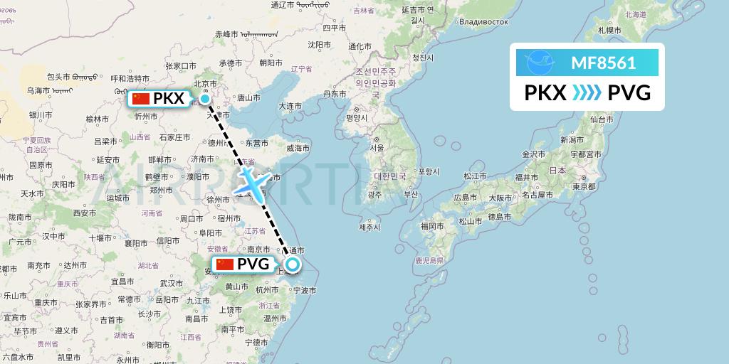 MF8561 Xiamen Airlines Flight Map: Beijing to Shanghai
