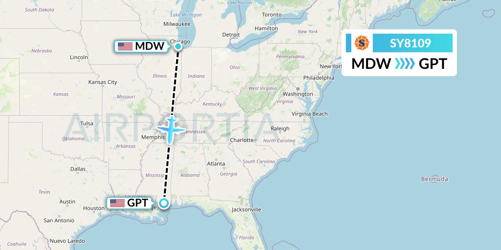 SY8109 Sun Country Airlines Flight Map: Chicago to Gulfport