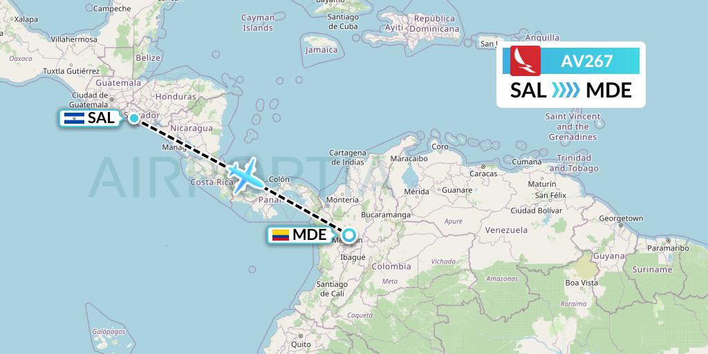 AV267 Avianca Flight Map: San Salvador to Medellin