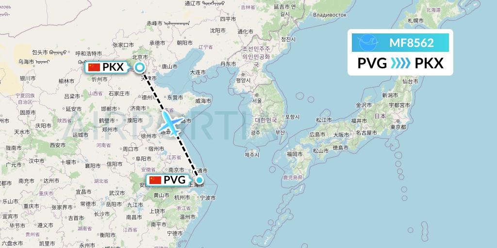 MF8562 Xiamen Airlines Flight Map: Shanghai to Beijing