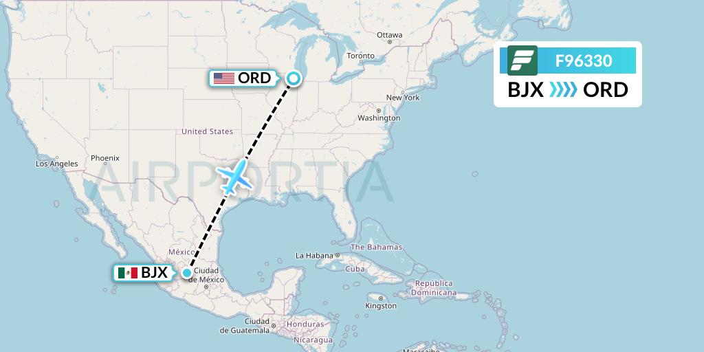 F96330 Frontier Airlines Flight Map: Silao to Chicago