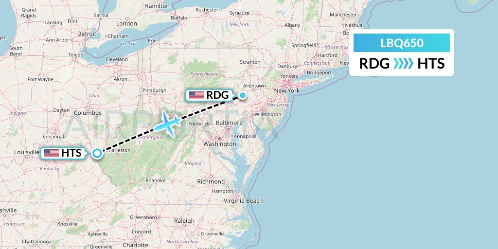 LBQ650 Quest Diagnostics Flight Map: Reading to Huntington