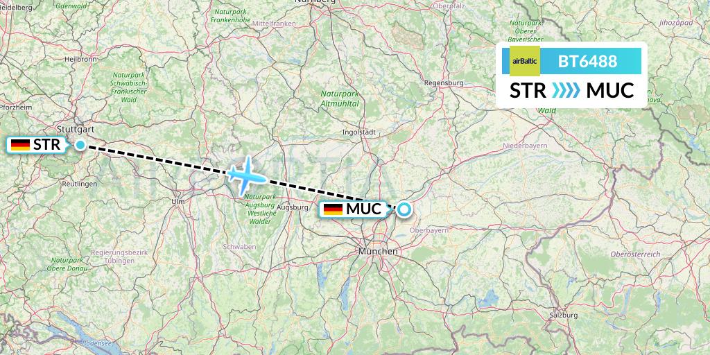 BT6488 Air Baltic Flight Map: Stuttgart to Munich