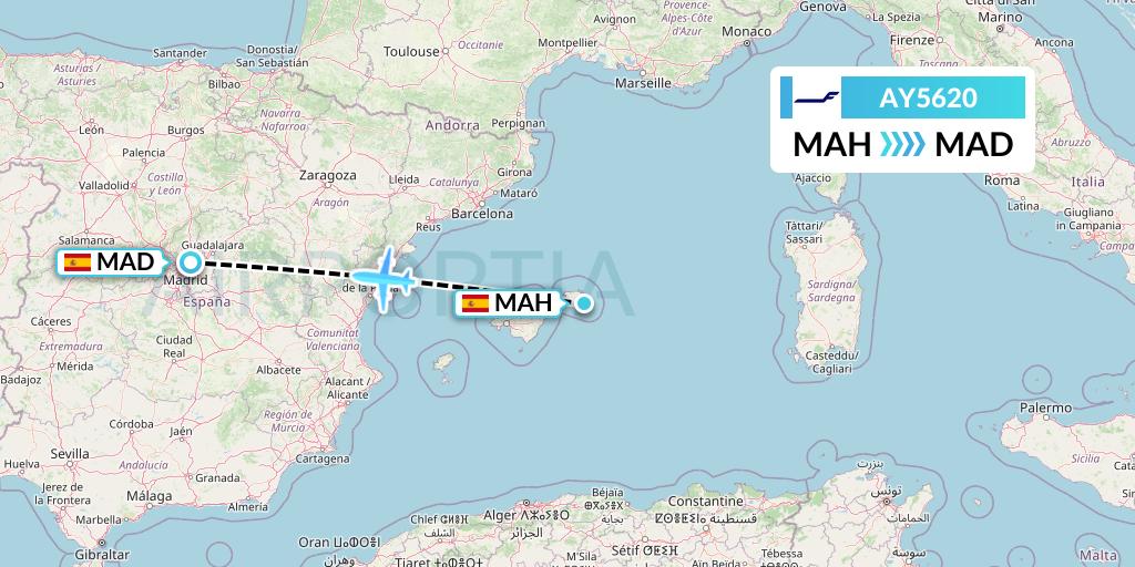 AY5620 Finnair Flight Map: Mahon to Madrid