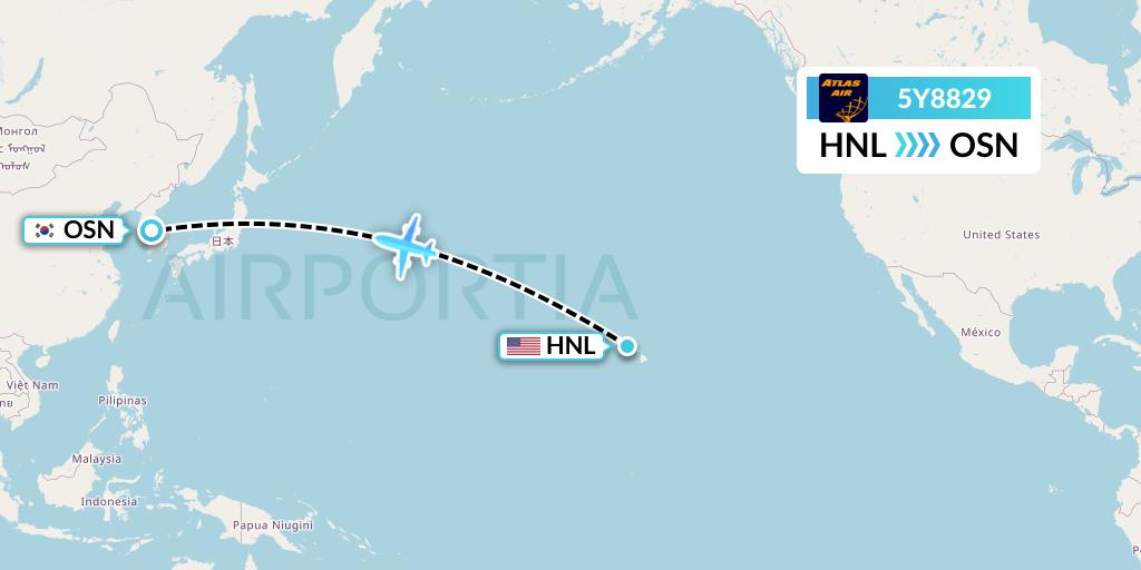 5Y8829 Atlas Air Flight Map: Honolulu to South Korea
