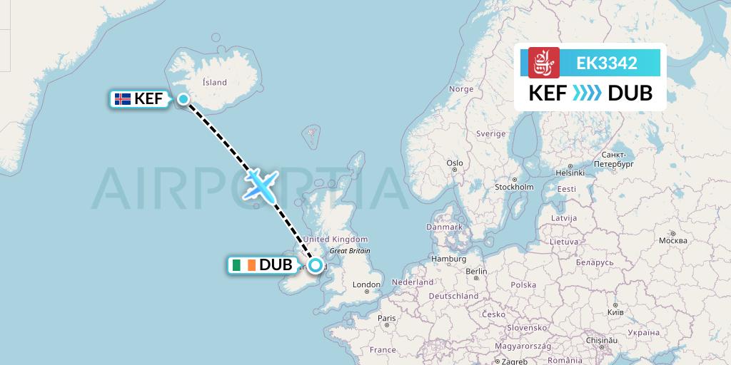 EK3342 Emirates Flight Map: Reykjavik to Dublin