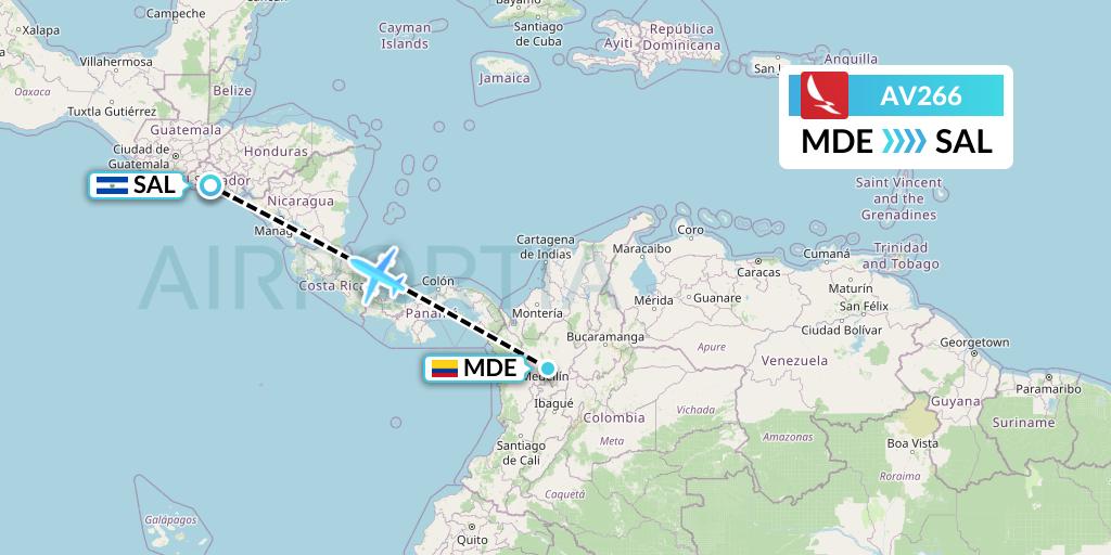 AV266 Avianca Flight Map: Medellin to San Salvador