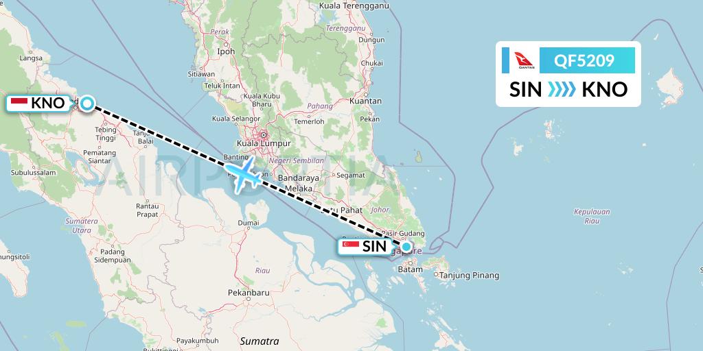 QF5209 Qantas Flight Map: Singapore to Medan