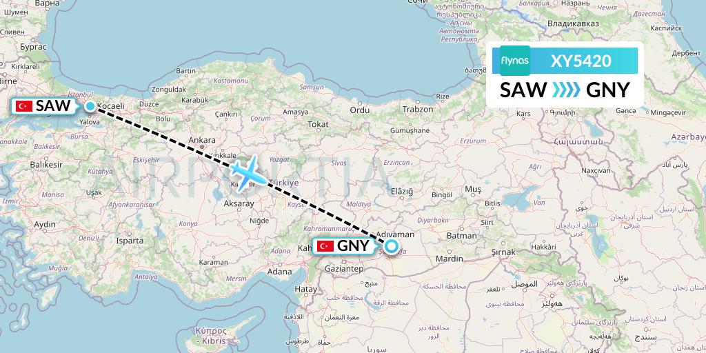 XY5420 Flynas Flight Map: Istanbul to Sanliurfa