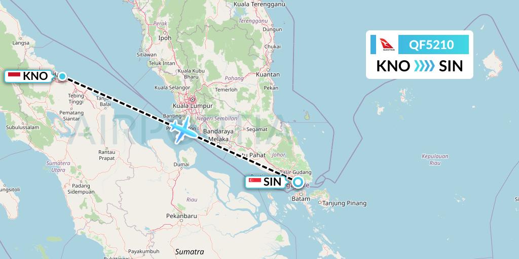 QF5210 Qantas Flight Map: Medan to Singapore