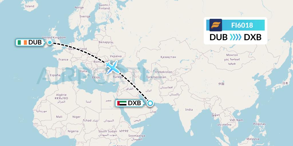 FI6018 Icelandair Flight Map: Dublin to Dubai