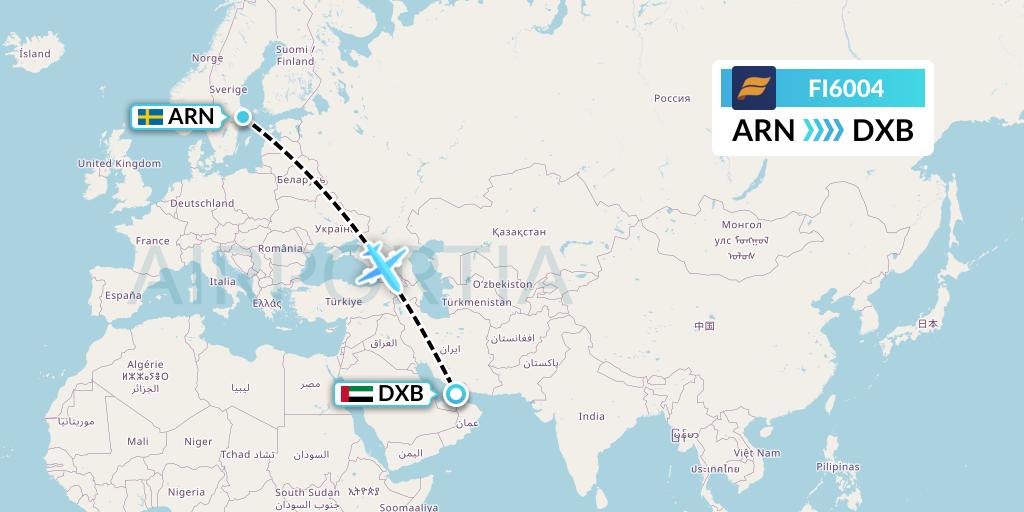 FI6004 Icelandair Flight Map: Stockholm to Dubai