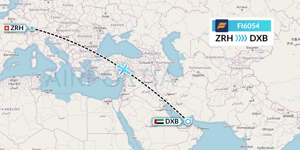 FI6054 Icelandair Flight Map: Zurich to Dubai