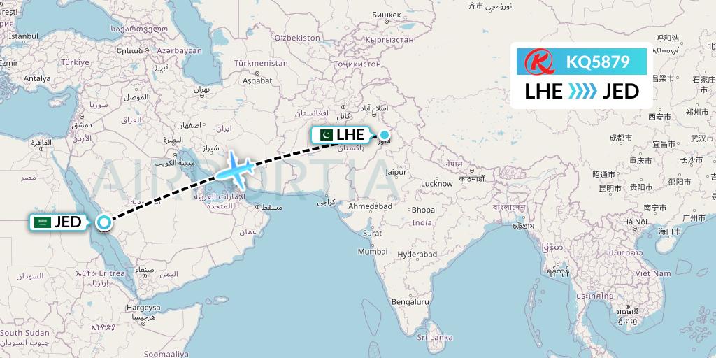 KQ5879 Kenya Airways Flight Map: Lahore to Jeddah