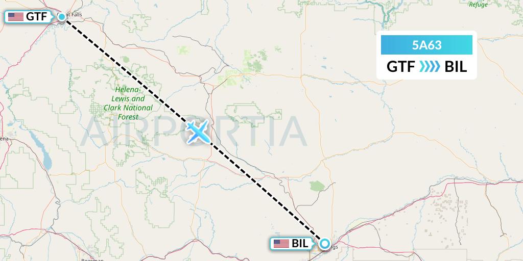 5A63 Alpine Air Express Flight Map: Great Falls to Billings