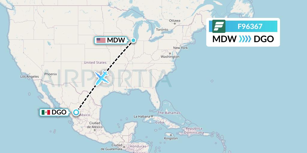 F96367 Frontier Airlines Flight Map: Chicago to Durango