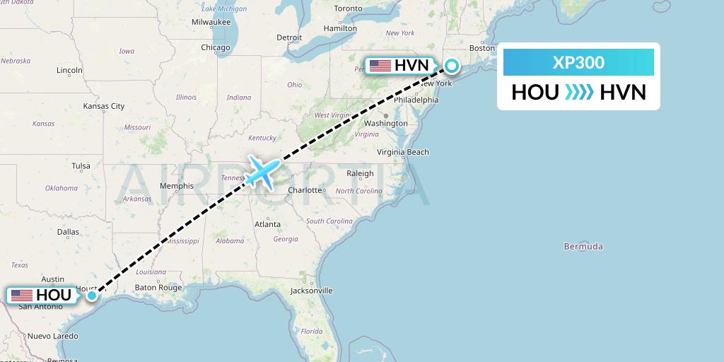 XP300 Avelo Airlines Flight Map: Houston to New Haven