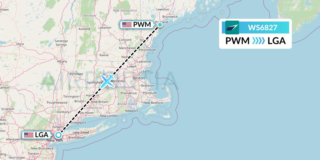 WS6827 WestJet Flight Map: Portland to New York