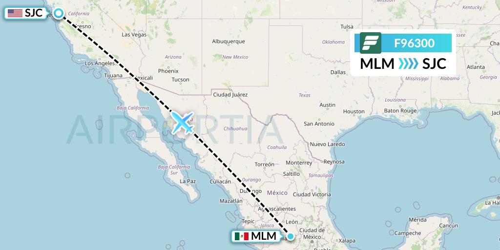 F96300 Frontier Airlines Flight Map: Morelia to San Jose