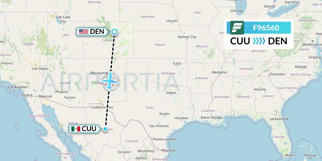 F96560 Frontier Airlines Flight Map: Chihuahua to Denver