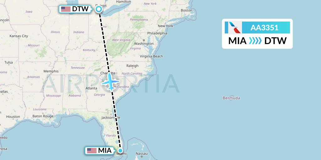 AA3351 American Airlines Flight Map: Miami to Detroit