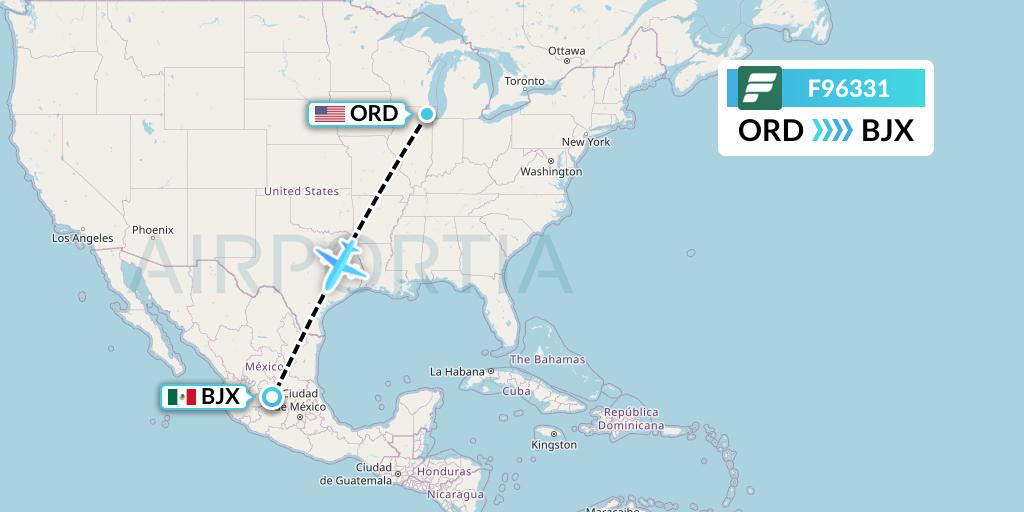 F96331 Frontier Airlines Flight Map: Chicago to Silao