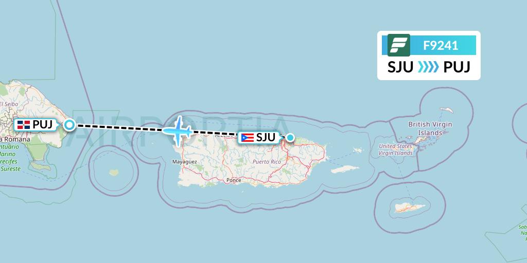 F9241 Frontier Airlines Flight Map: San Juan to Punta Cana