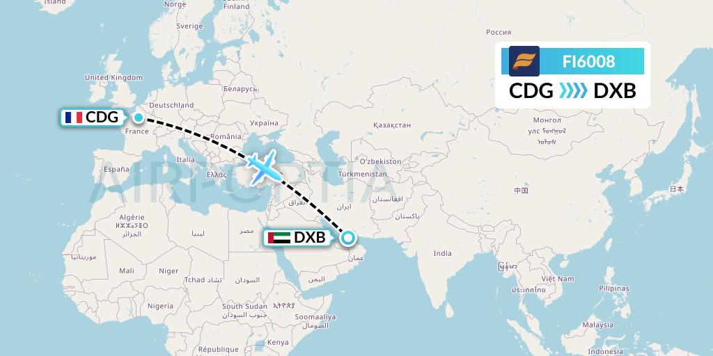 FI6008 Icelandair Flight Map: Paris to Dubai