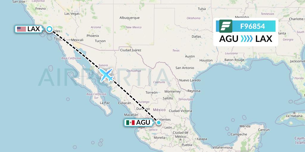 F96854 Frontier Airlines Flight Map: Aguascalientes to Los Angeles