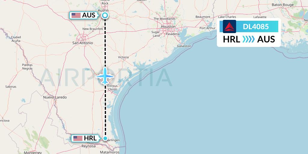 DL4085 Delta Air Lines Flight Map: Harlingen to Austin