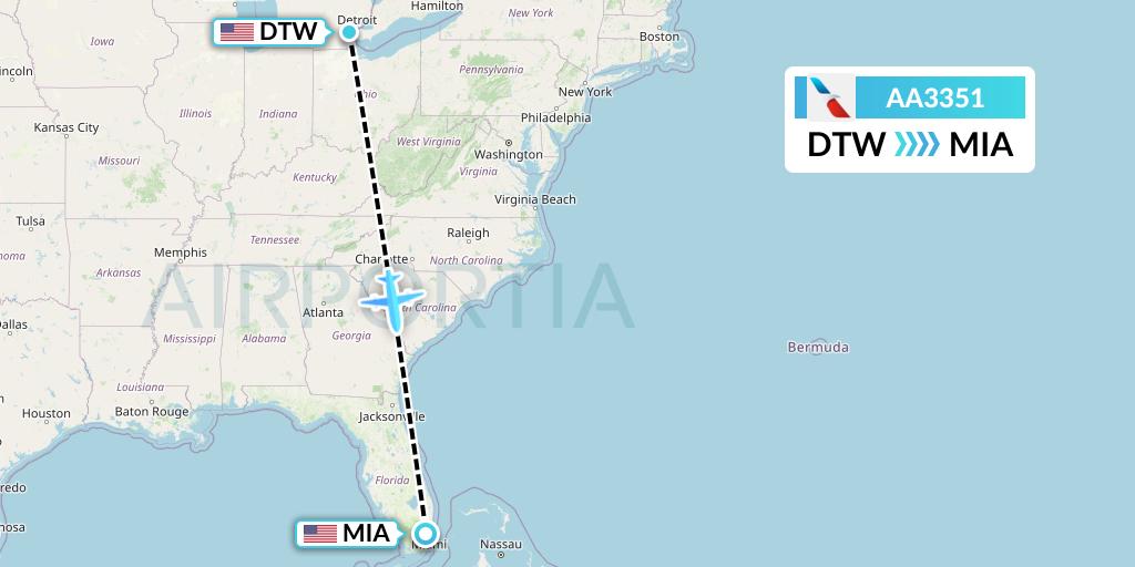 AA3351 American Airlines Flight Map: Detroit to Miami