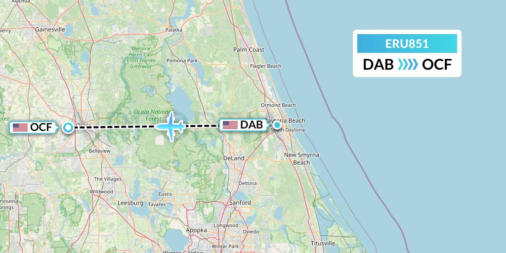 ERU851 Embry-riddle Aeronautical University Flight Map: Daytona Beach to Ocala