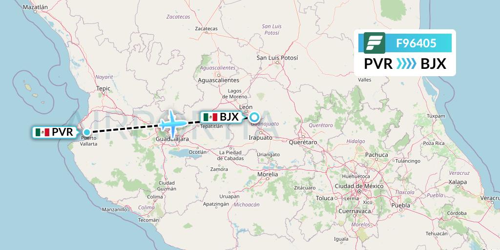 F96405 Frontier Airlines Flight Map: Puerto Vallarta to Silao