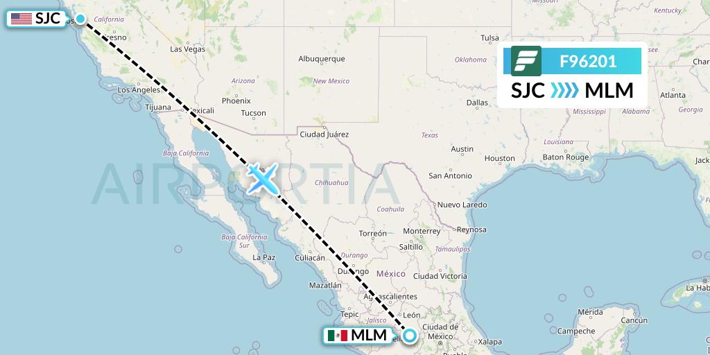 F96201 Frontier Airlines Flight Map: San Jose to Morelia