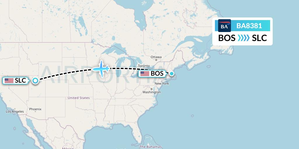 BA8381 British Airways Flight Map: Boston to Salt Lake City