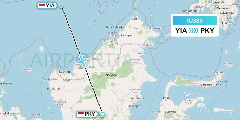 IU386 Pt. Super Air Jet Flight Map: Yogyakarta to Palangkaraya