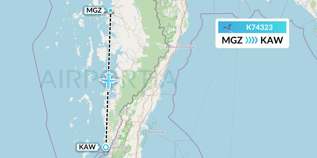 K74323 Air KBZ Flight Map: Myeik to Kawthaung